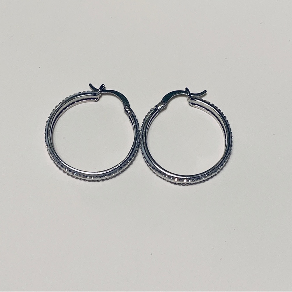 Silver Mini Hoops With Rhinestones - Picture 4 of 4